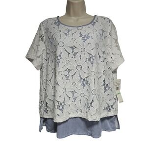 Cottagcore Fairycore Floral Eyelet top M‎ (8-10) top whimsical Feminine Grandma